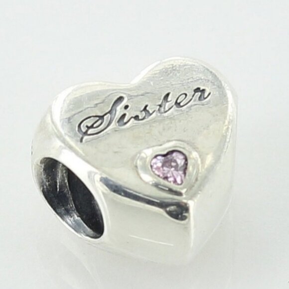 Sterling Silver Pandora Sister Love Heart Bead Charm - Picture 1 of 1